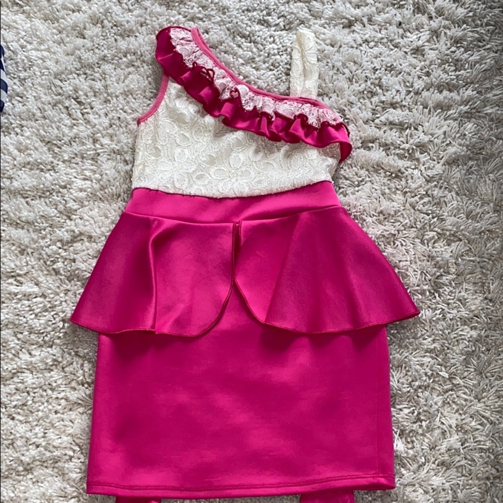Pink and white lace ruffle girls dress